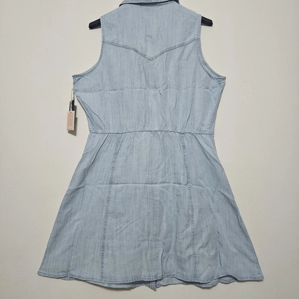 Dex Women's Dress Plus Size X Fits 14/14W/Large Denim Blue Pocket Sleeveless 314